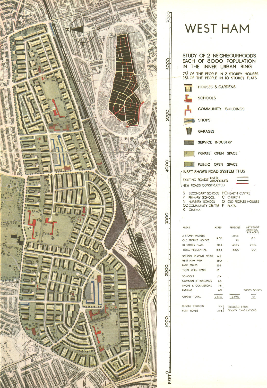 WEST HAM PLAISTOW UPTON PARK.Planned postwar redevelopment.ABERCROMBIE 1944 map